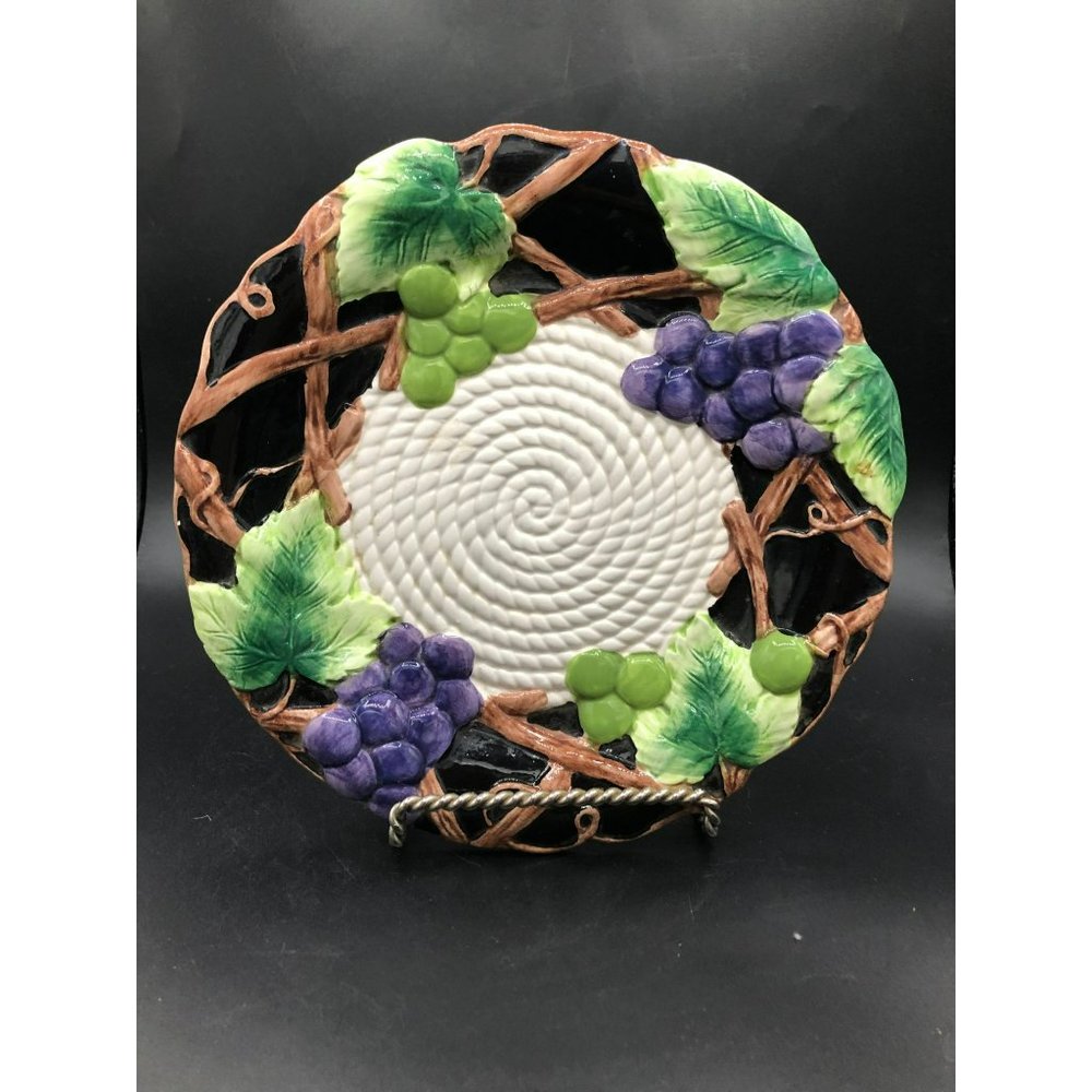 Salad Plate "Mediterranean Fruit" by FITZ & FLOYD Multimotif Embossed Fruit, Bla